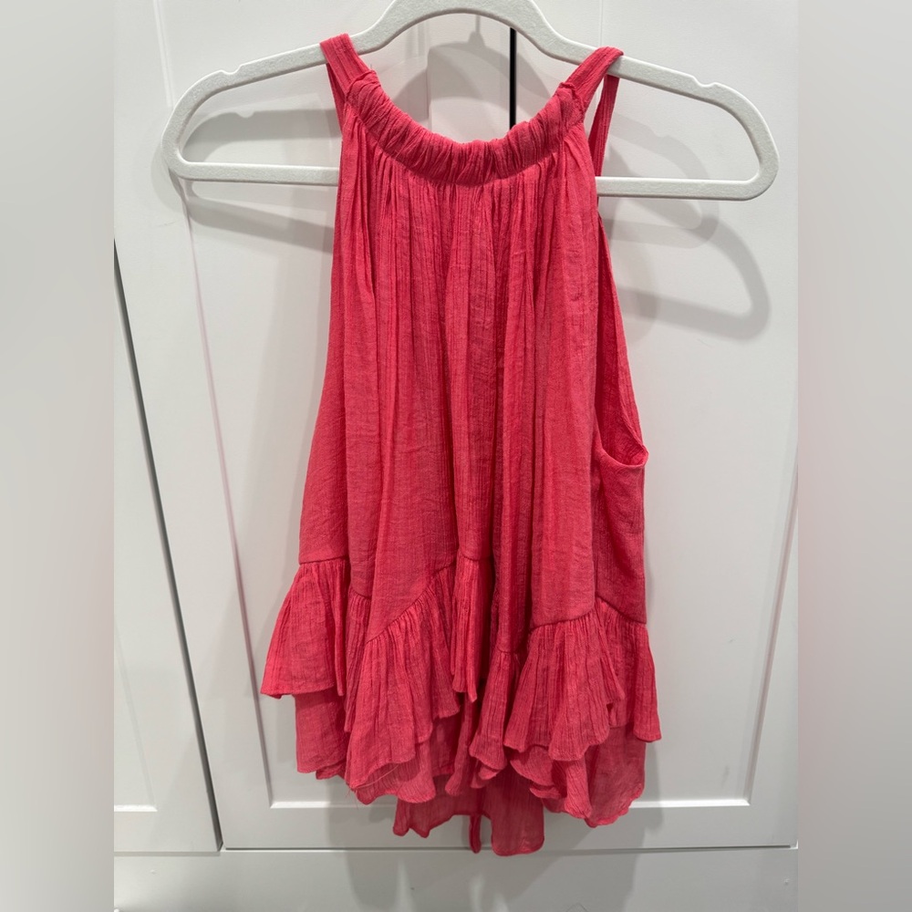DO+BE Vibrant Coral Sleeveless Layered Blouse Med
